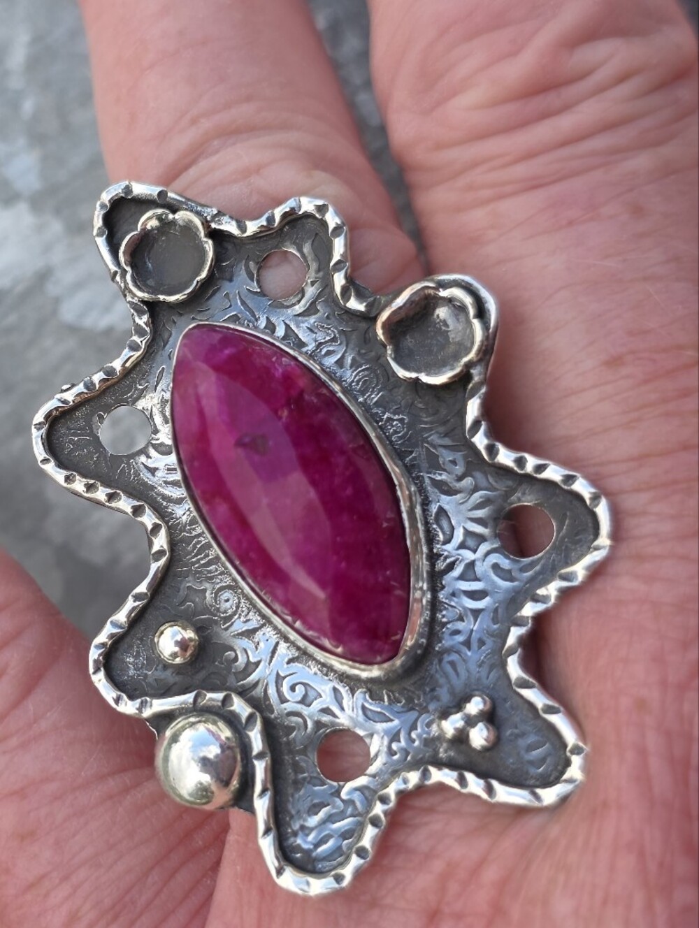 Kashmir Red Ruby Ring In Mix Of 925 Oxidized & Regular Sterling Silver Setting